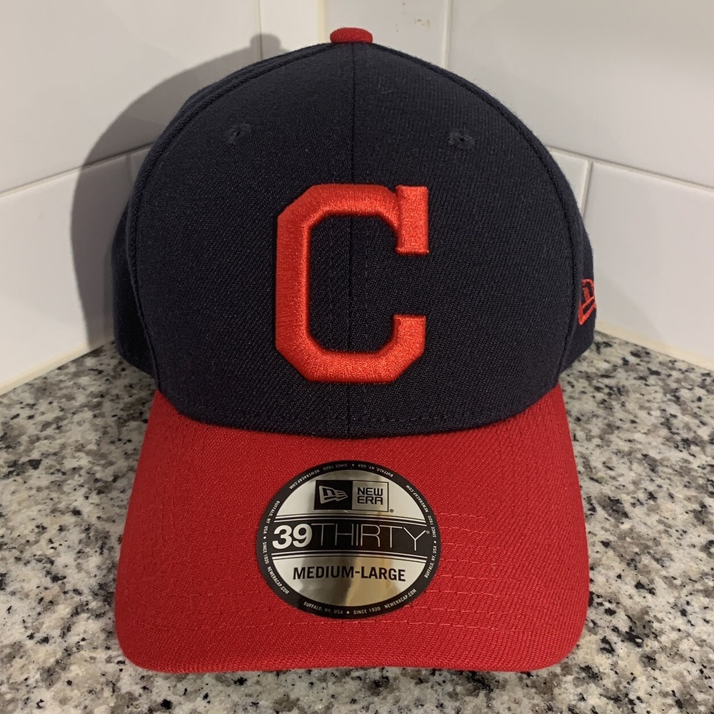 New Era 39THIRTY Cleveland Indians Navy Red Team Classic Stretch Flex Hat M/L
